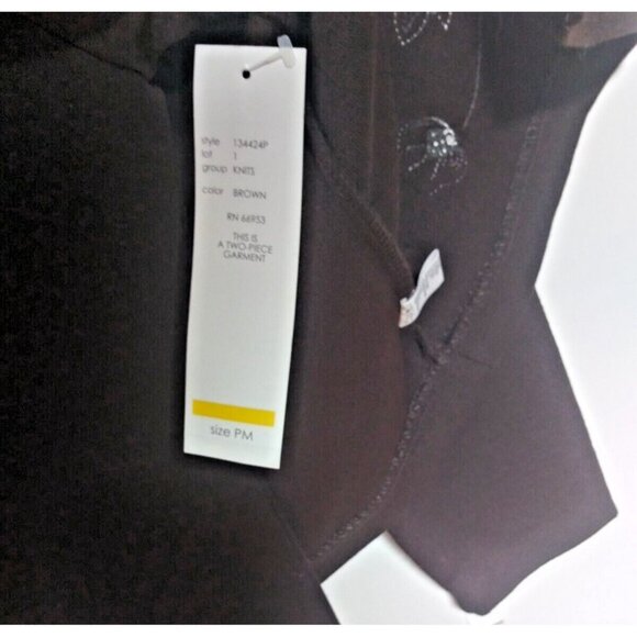 NWT Vintage Leslie Fay Sweater Dress Brown Sz PM Applique-details 2 pc knit LS - Picture 10 of 13